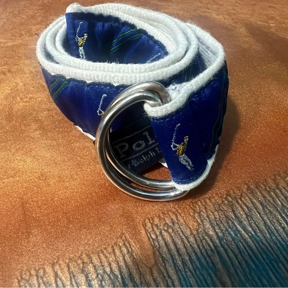 Vintage Polo Ralph Lauren Ribbon Golf children’s belt Blue green white